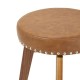 Glitzhome Set of 2 Round Swivel Bar Stool with Brown Leatherette Seat and Composite Wood Legs