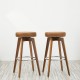 Glitzhome Set of 2 Round Swivel Bar Stool with Brown Leatherette Seat and Composite Wood Legs