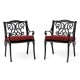 Elm PLUS Set of 2 Cast Aluminium Dining Chairs with Beige Olefin Fabric Cushions and Alternative Wine Red Cushion Covers