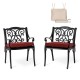 Elm PLUS Set of 2 Cast Aluminium Dining Chairs with Wine Red Olefin Fabric Cushions and Alternative Beige Cushion Covers