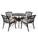 Elm PLUS 5-Piece Cast Aluminium Dining Set with Beige Olefin Fabric Cushions and Alternative Wine Red Cushion Covers