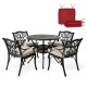 Elm PLUS 5-Piece Cast Aluminium Dining Set with Beige Olefin Fabric Cushions and Alternative Wine Red Cushion Covers