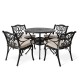 Elm PLUS 5-Piece Cast Aluminium Dining Set with Wine Red Olefin Fabric Cushions and Alternative Beige Cushion Covers