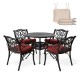 Elm PLUS 5-Piece Cast Aluminium Dining Set with Wine Red Olefin Fabric Cushions and Alternative Beige Cushion Covers