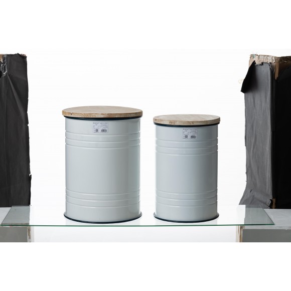 格致优品 Glitzhome White Metal Storage Accent Table or Stool with Round Wood Lid—格致优品 Glitzhome 白色金属边桌/ 凳子，附储物功能