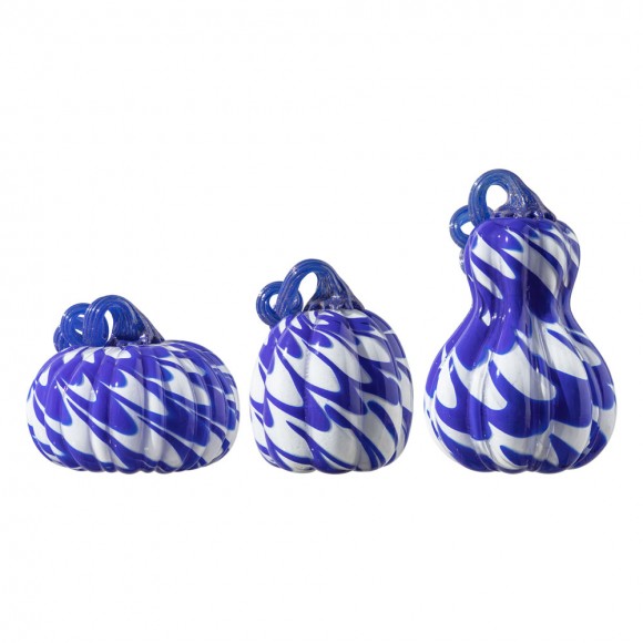 Glitzhome S/3 Blue/White Glass Pumpkin & Gourd Decor