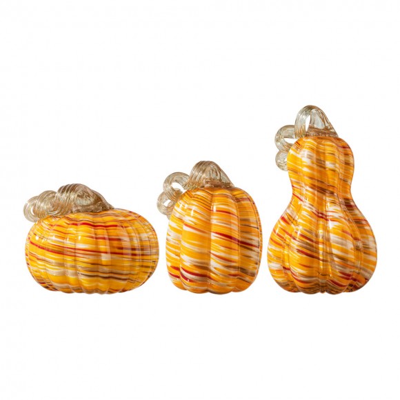 Glitzhome S/3 Multi Stripes Glass Pumpkin & Gourd Decor