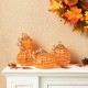 Glitzhome S/3 Orange/White Lines Glass Pumpkin & Gourd Decor