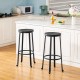 Glitzhome Set of 2 Black Steel Bar Stool with Round Elm Wood Top