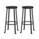 Glitzhome Set of 2 Black Steel Bar Stool with Round Elm Wood Top
