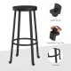 Glitzhome Set of 2 Black Steel Bar Stool with Round Elm Wood Top