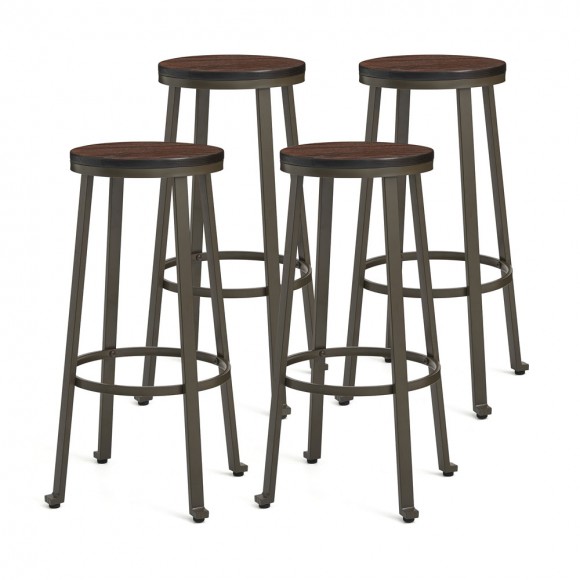 Glitzhome 29.25"H Set of 4 Rustic Steel Bar Stool with Round Elm Wood Top