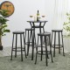 Glitzhome Set of 4 Black Steel Bar Stool with Round Elm Wood Top