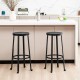 Glitzhome Set of 4 Black Steel Bar Stool with Round Elm Wood Top