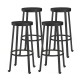 Glitzhome Set of 4 Black Steel Bar Stool with Round Elm Wood Top