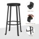 Glitzhome Set of 4 Black Steel Bar Stool with Round Elm Wood Top