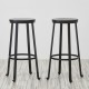 Glitzhome Set of 4 Black Steel Bar Stool with Round Elm Wood Top