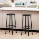 Glitzhome Set of 4 Black Steel Bar Stool with Round Elm Wood Top