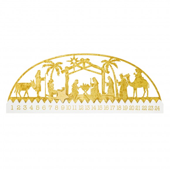 Glitzhome 23.5"L Wooden & Metal Gold Foil Nativity Countdown Calendar Décor