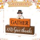 Glitzhome 9.5"L Thanksgiving Wooden Pilgrim Table Block Sign