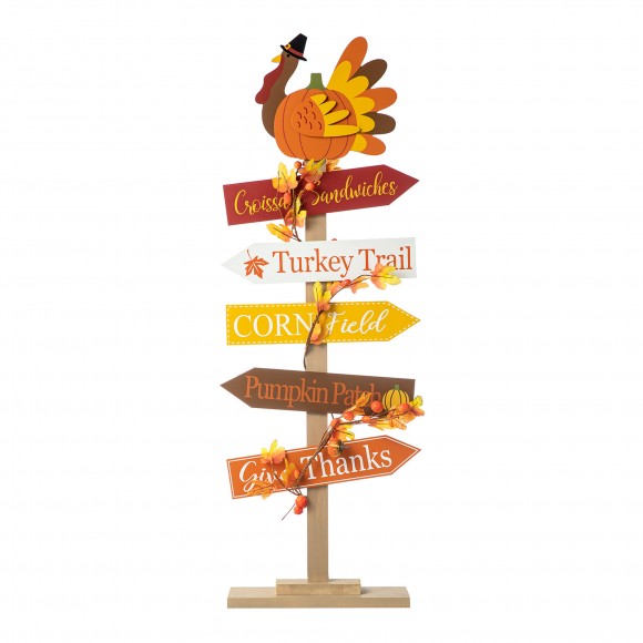 Glitzhome 42.75"H Thanksgiving Wooden Turkey Word Sign Porch Decor
