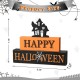 Glitzhome 9.5"L Happy Halloween Wooden Haunted House Block Sign