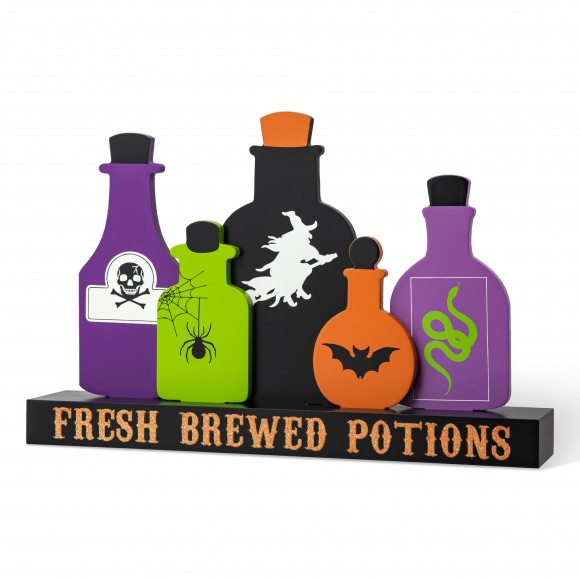 Glitzhome 14"L Halloween Wooden Poison Bottles Table decor