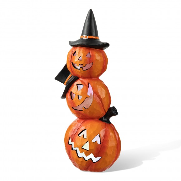 Glitzhome 14.25"H Halloween Lighted Stacked Resin Pumpkin Table Decor