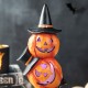 Glitzhome 14.25"H Halloween Lighted Stacked Resin Pumpkin Table Decor