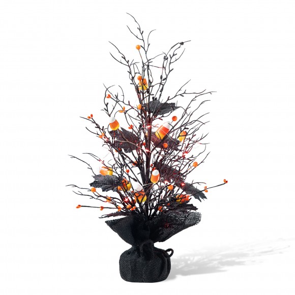 Glitzhome 21"H Lighted Halloween Candy Corn Berries Table Tree