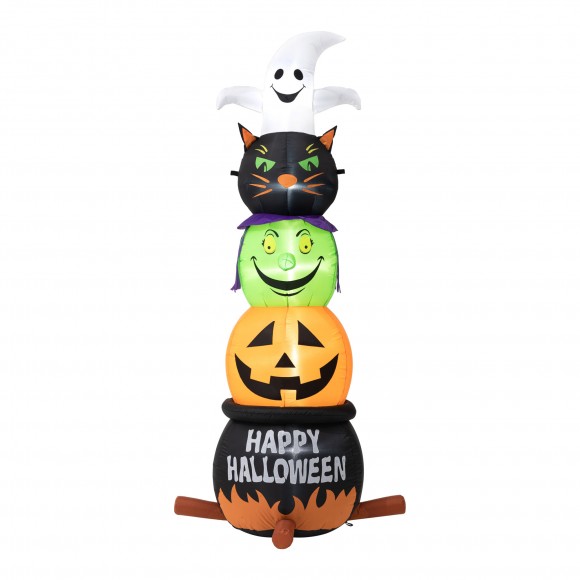 Glitzhome 8ft Lighted Halloween Inflatable Stacked Ghost, Black Cat, Witch & Pumpkin Decor