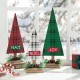 Glitzhome Set of 3 Wooden Christmas Plaid Table Tree