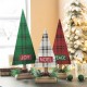 Glitzhome Set of 3 Wooden Christmas Plaid Table Tree