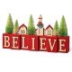 Glitzhome 14"L Christmas Wooden House/Brush Trees Table Décor