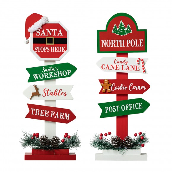 Glitzhome 16.5"H Set of 2 Christmas Wooden Sign Table Décor