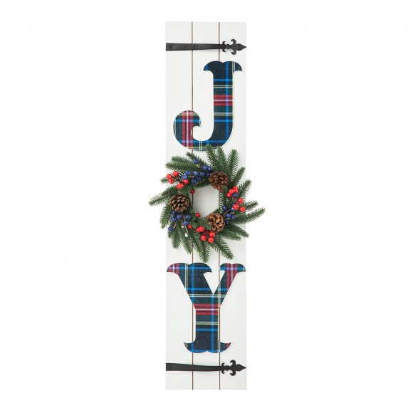 Glitzhome 36"H Wood Plaid "JOY" Porch Decor with Wreath