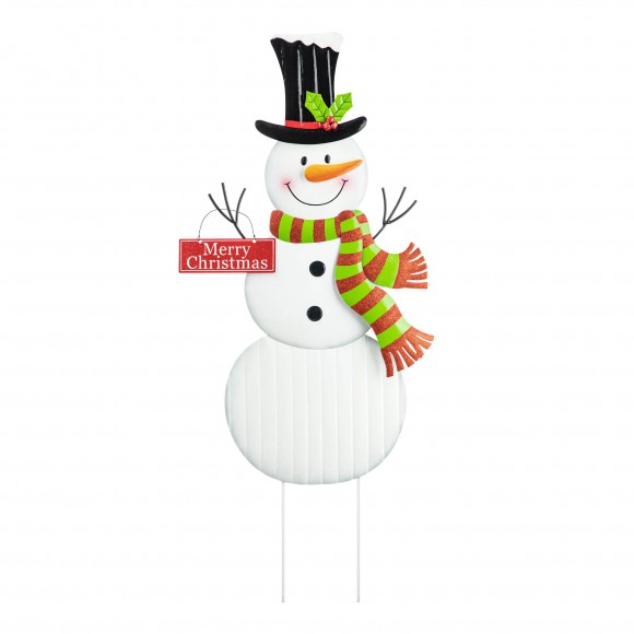 Glitzhome 40"H Metal Snowman Yard Stake