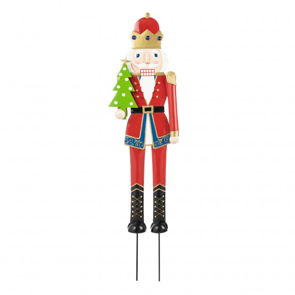 Glitzhome 43.25"H Metal Christmas Nutcracker Yard Stake or Standing Decor or Hanging Decor (Three Function)