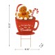 Glitzhome 30.25"H Metal Gingerbread Man in Coffee Mug Yard Stake
