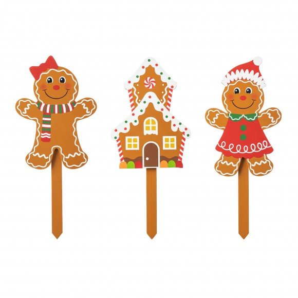 Glitzhome Set of 3 Wooden Gingerbread Man Yard Stake