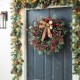 Glitzhome 24"D Frosted Berry, Pine with Bowknot Wreath