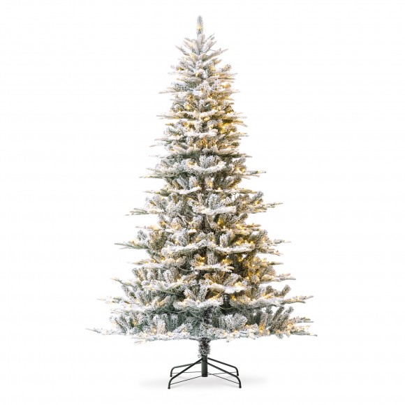 Glitzhome 7.5ft Pre-Lit Flocked Fir Artificial Christmas Tree with 700 Warm White Lights