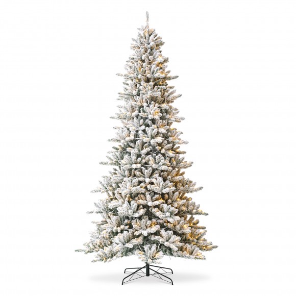Glitzhome 10ft Pre-Lit Flocked Fir Artificial Christmas Tree with 750 Warm White Lights
