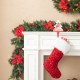 Glitzhome 9ft Pre-Lit Greenery Pine Poinsettia and Red Berries Christmas Garland with 70 Warm White Lights and Timer