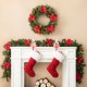 Glitzhome 9ft Pre-Lit Greenery Pine Poinsettia and Red Berries Christmas Garland with 70 Warm White Lights and Timer