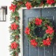 Glitzhome 9ft Pre-Lit Greenery Pine Poinsettia and Red Berries Christmas Garland with 70 Warm White Lights and Timer