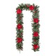 Glitzhome 9ft Pre-Lit Greenery Pine Poinsettia and Red Berries Christmas Garland with 70 Warm White Lights and Timer