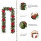 Glitzhome 9ft Pre-Lit Greenery Pine Poinsettia and Red Berries Christmas Garland with 70 Warm White Lights and Timer