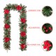 Glitzhome 9ft Pre-Lit Greenery Pine Poinsettia and Red Berries Christmas Garland with 70 Warm White Lights and Timer