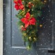 Glitzhome 3ft Pre-Lit Greenery Pine Poinsettia and Red Berries Christmas Teardrop Swag with 50 Warm White Lights and Timer